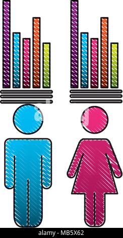pictogram man woman bar statistics demographic Stock Vector