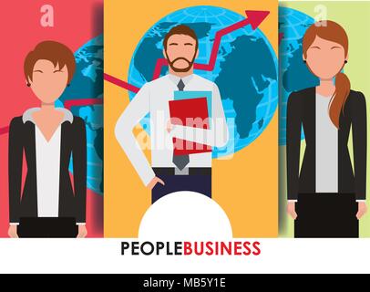 people business banner man and women map and arrow financial Stock Vector