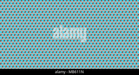 Blue Grey Seamless Cube Pattern Background. Isometric Blocks Texture. Geometric 3d Mosaic Backdrop. Stock Photo