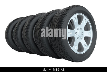 Car tires in row, isolated Stock Photo
