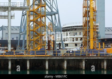Detail of the structures and buildings of a shipyard Stock Photo