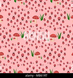 Seamless pattern with toxic amanita mushrooms. Fly-agaric background. Stock Vector