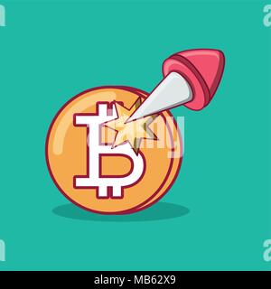 Bitcoin coin over turquoise background, colorful design. vector illustration Stock Vector