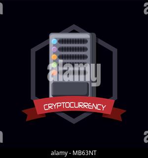 Cryptocurrency design with data server over decorative frame and black background, colorful design. vector illustration Stock Vector
