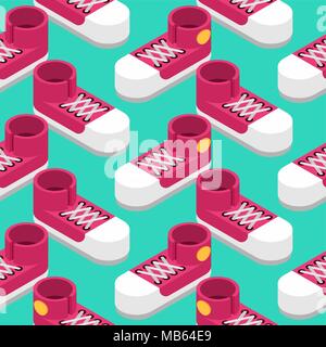 Sneakers isometric seamless pattern. Sports shoes background Stock Vector
