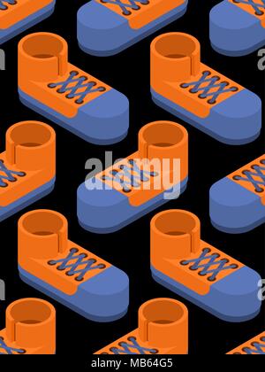 Sneakers isometric seamless pattern. Sports shoes background Stock Vector