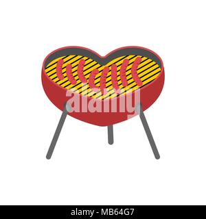 I love BBQ. Heart Barbecue grill isolated. Fried sausage Stock Vector