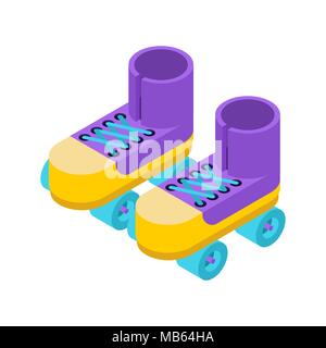 Roller skates isolated isometric style. shoes for riding on ground. Stock Vector