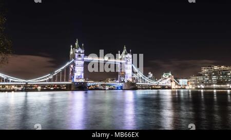 View of Tower bridge at Night in London with the Thames Stock Photo