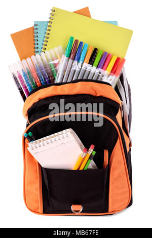 School bag with student supplies Stock Photo