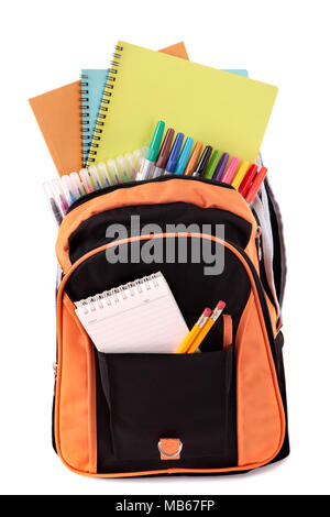 School bag with student supplies Stock Photo