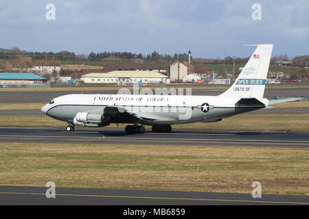 61-2670, a Boeing OC-135B Open Skies operated by the United States Air Force on the Open Skies agreement, at Prestwick Airport in Ayrshire. Stock Photo