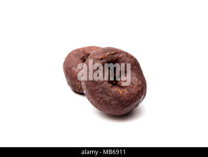 Chocolate Covered Snack Donuts on a White Background Stock Photo