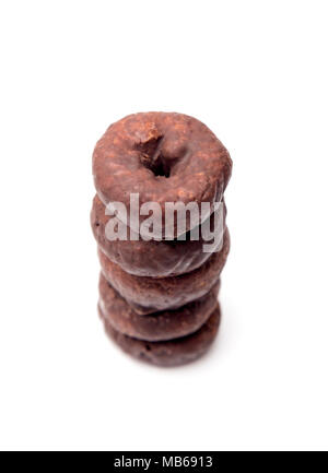 Chocolate Covered Snack Donuts on a White Background Stock Photo