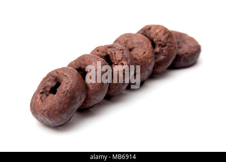 Chocolate Covered Snack Donuts on a White Background Stock Photo