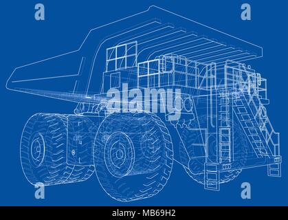 Big truck outlined vector rendering of 3d Stock Vector