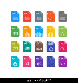 set of file format flat icons. vector illustration Stock Vector