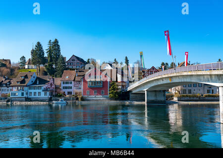 View at the bank of Rhine River at Stein Am Rhein in Switzerland Stock Photo