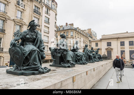 Bronze sculptures named 'The Six Continents' at the Musée D'Orsay in Paris, France
