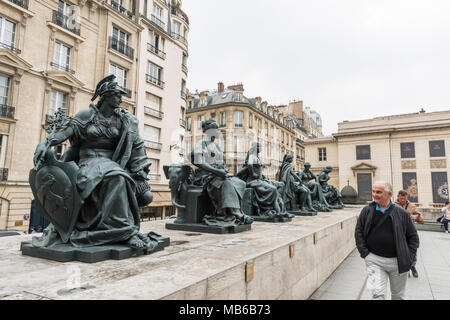 Bronze sculptures named 'The Six Continents' at the Musée D'Orsay in Paris, France