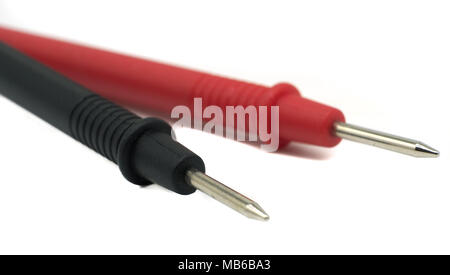 Red & Black Electrician's Probes on White Background Stock Photo