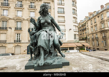 Bronze sculptures named 'The Six Continents' at the Musée D'Orsay in Paris, France. This one is Oceania or Australia by Mathurin Moreau.