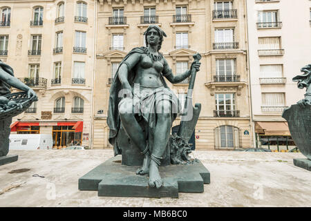 Bronze sculptures named 'The Six Continents' at the Musée D'Orsay in Paris, France. This one is North America by Ernest Eugène Hiolle