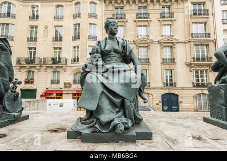 Bronze sculptures named 'The Six Continents' at the Musée D'Orsay in Paris, France. This one is Asia by Alexandre Falguière