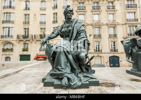 Bronze sculptures named 'The Six Continents' at the Musée D'Orsay in Paris, France. This is for South America by Aimé Millet