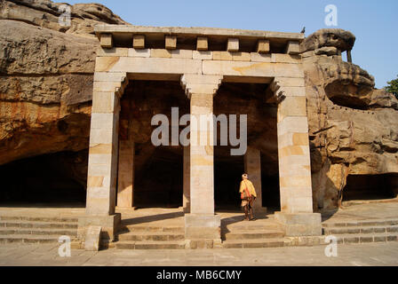 Hathi Gumpha caves in Udayagiri and Khandagiri Caves beautiful columns architecture ancient archaeological jain caves at Odisha India Stock Photo