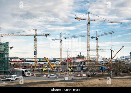Reykjavik, Iceland. Construction under way on a new waterfront development at the East Harbour site, near the Harpa Opera House Stock Photo