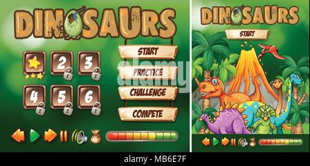 Game template with dinosaur theme illustration Stock Vector