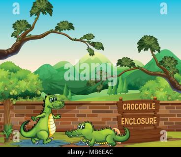 Two crocodiles in the zoo illustration Stock Vector