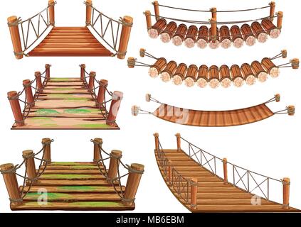 Wooden bridges in different designs illustration Stock Vector