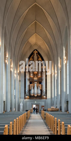 Reykjavik, Iceland. The 20c church of Hallgrímskirkja is the city's most familiar landmark. The huge pipe organ. Stock Photo