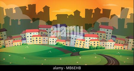 Neighborhood scene with many houses illustration Stock Vector Image ...