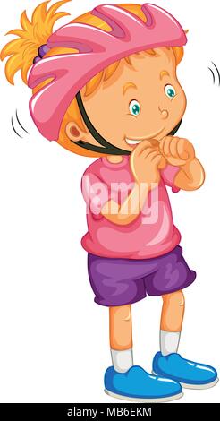 Little girl wearing pink helmet riding bike illustration Stock Vector ...
