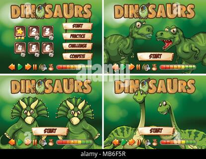 Game template with dinosaur theme illustration Stock Vector