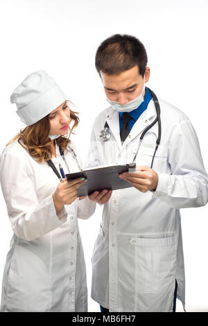 Two doctors discussing results of the analysis  ( isolated on white background) Stock Photo