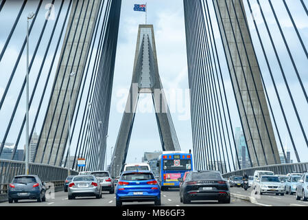 Afternoon traffic crossing the Anzac Bridge in Sydney Stock Photo