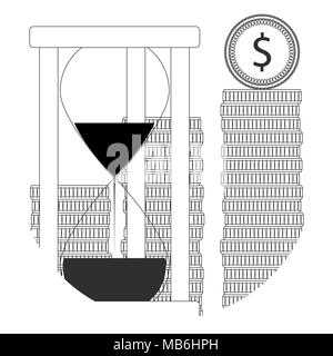 Time is money line icon. Hourglass clock and finance, business time organization. Vector illustration Stock Vector