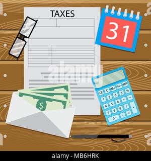 Tax day concept. Vector financial accounting, business counting money illustration Stock Vector