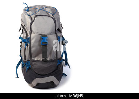 New backpack isolated on white background. Backpack with copy-space over white backdrop. Stock Photo