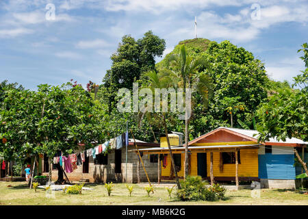 Typical fijian house in Lavena village on Taveuni Island, Fiji. Taveuni is the third largest island in Fiji. Stock Photo