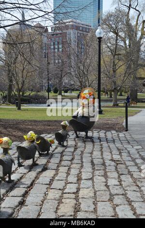 The iconic Make Way For Ducklings Statue in the Boston Public Garden, Boston, Massachusetts, USA Stock Photo