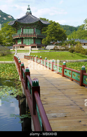 Famous Pagoda in Gyeongbok Palace, Seoul, South Korea. Stock Photo
