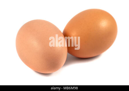 Two brown chicken eggs isolated on white. Stock Photo
