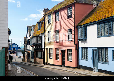 HASTINGS, UK - APRIL 5th, 2018: View of street in seaside town of Hastings with traditional house.  Hastings is a historic town known for the 1066 Bat Stock Photo