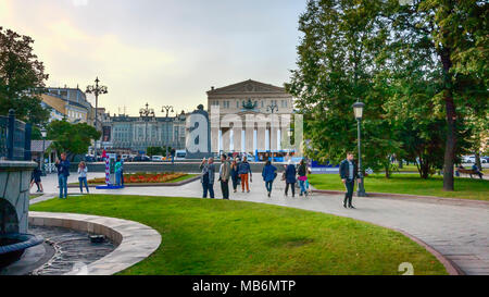 Moscow, Russian Federation - August 27, 2017 : Street view from Teatralnaya Square to Bolshoi Theatre