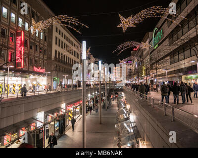 Christmas lights and shopping centre in Hanover at night Stock Photo